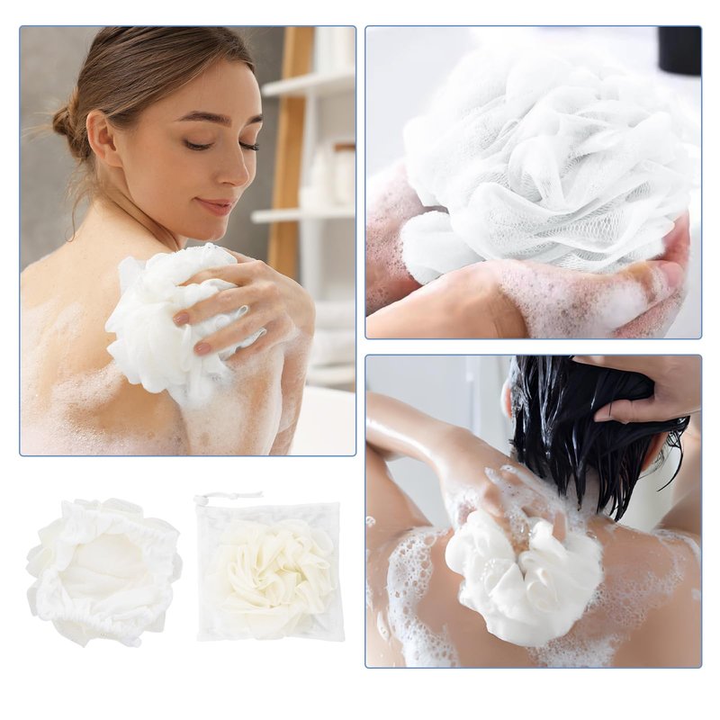 2 Pcs Bath Sponge with Drawstring,that Holds Bar Soap,for Cleansing and Smooth Skin,2 in 1 Loofah Washcloth Combo Soap Bar Loofah(White, Blue)