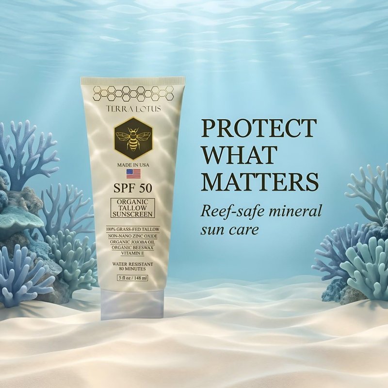 Organic Tallow Mineral Sunscreen - 50 SPF - For Face and Body - With 100% Grass-Fed Tallow and Non-Nano Zinc Oxide Reef Safe - (5 Oz)