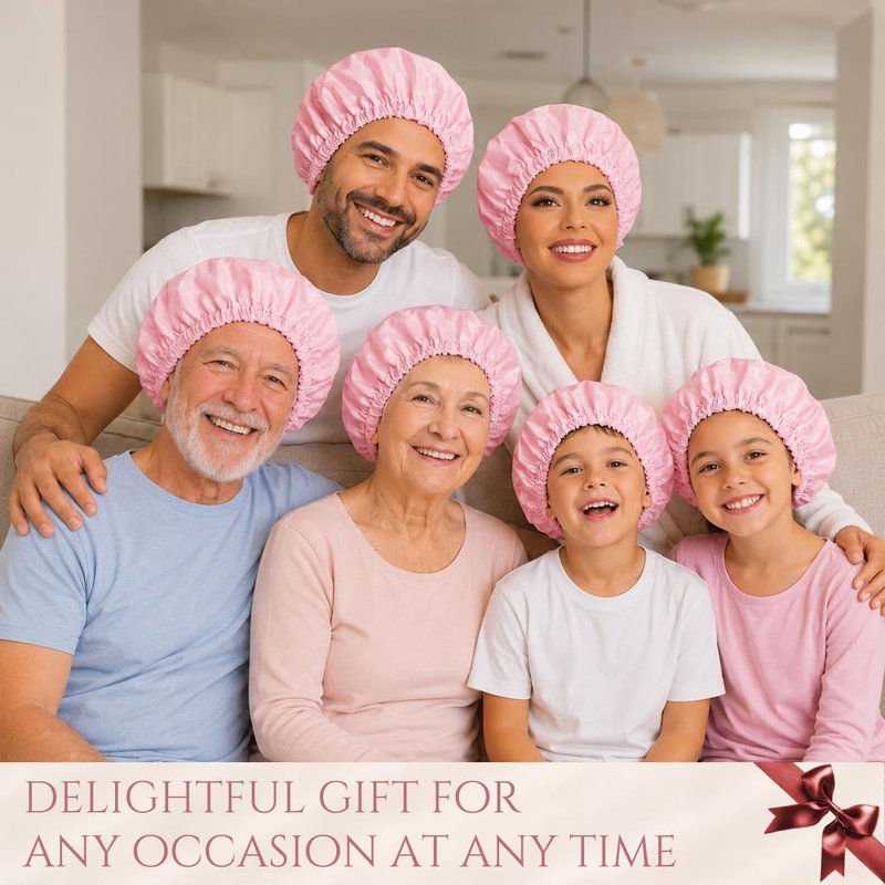 Satin Lined Shower Cap for Women, Waterproof Double Layer Shower Cap for Curly Long Thick Hair, Extra Large Reusable Bath Cap, Anti-Frizz Hair Protection Keeps Hair Dry