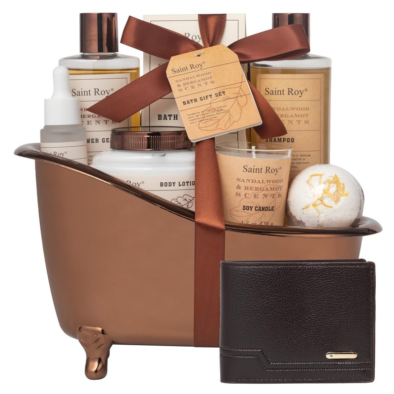 Fathers Day Gifts for Men Dad Birthday Gifts Spa Kit Cedar & Bergamot Scents Bath Gift Set and Shower Gift Bath and Body Gift Basket Set Mans Gift Bath Spa Kit Spa Baskets, Home Spa Care Men Gift set