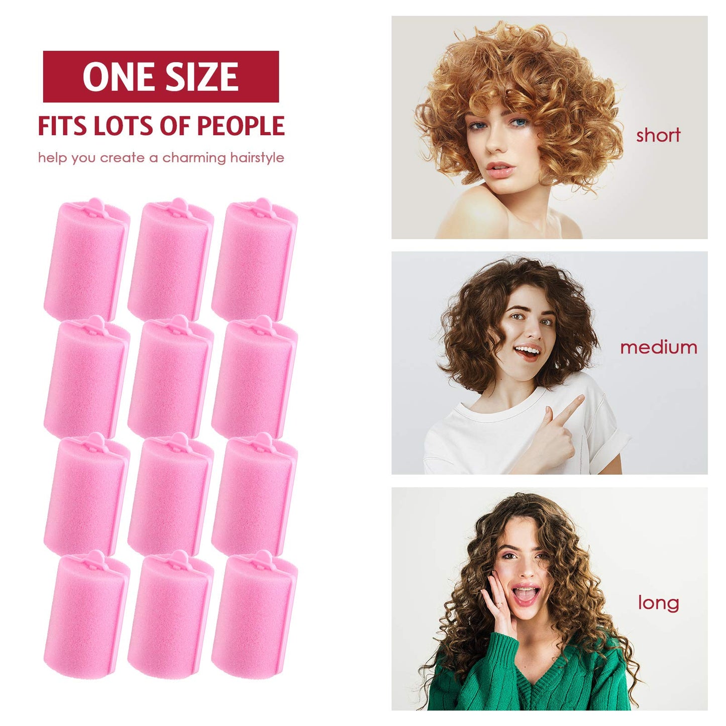 Syhood 48 Pcs Foam Sponge Hair Rollers Soft Sleeping Curlers Flexible Sponge Curler and Rat Tail Comb for Women Hairdressing Styling(Pink,1.57 inch)