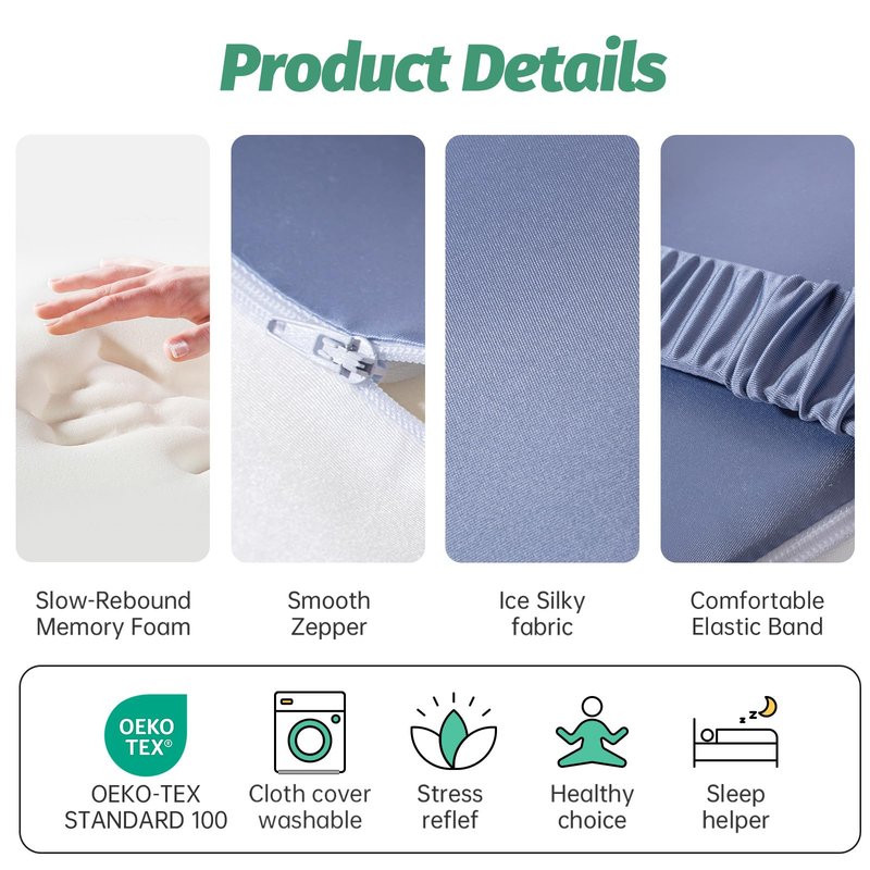 xiaomubiao Memory Foam Knee Pillow for Side Sleepers, Cooling Leg Pillow with Adjustable Strap for Sciatica, Hip & Back Pain Relief, Orthopedic Contour Between Leg Cushion with Washable Cover
