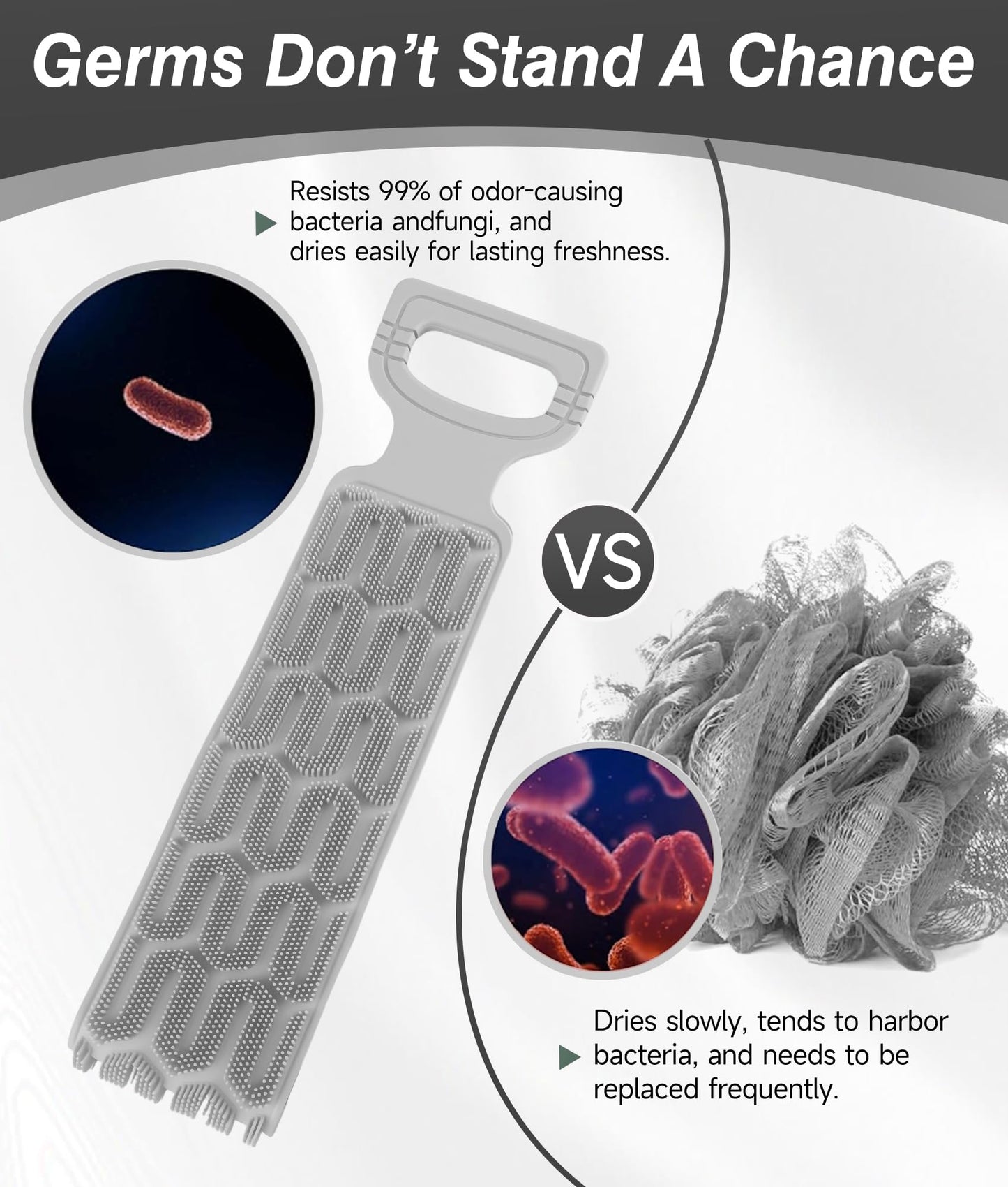 EaTubano Back Scrubber for Shower - Exfoliating Back Scrubber with Handles,Double-Sided Exfoliating Wash Bath Tool for Use in Shower, Back Washer to Deep Clean Your Skin for Men & Women (Grey)
