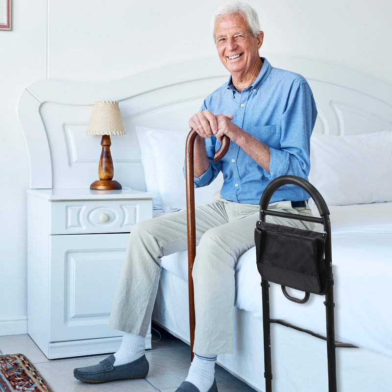 Vaunn Medical Bed Rail Assist & Height Adjustable Grab bar Handle for Adults & Seniors, Charcoal Black