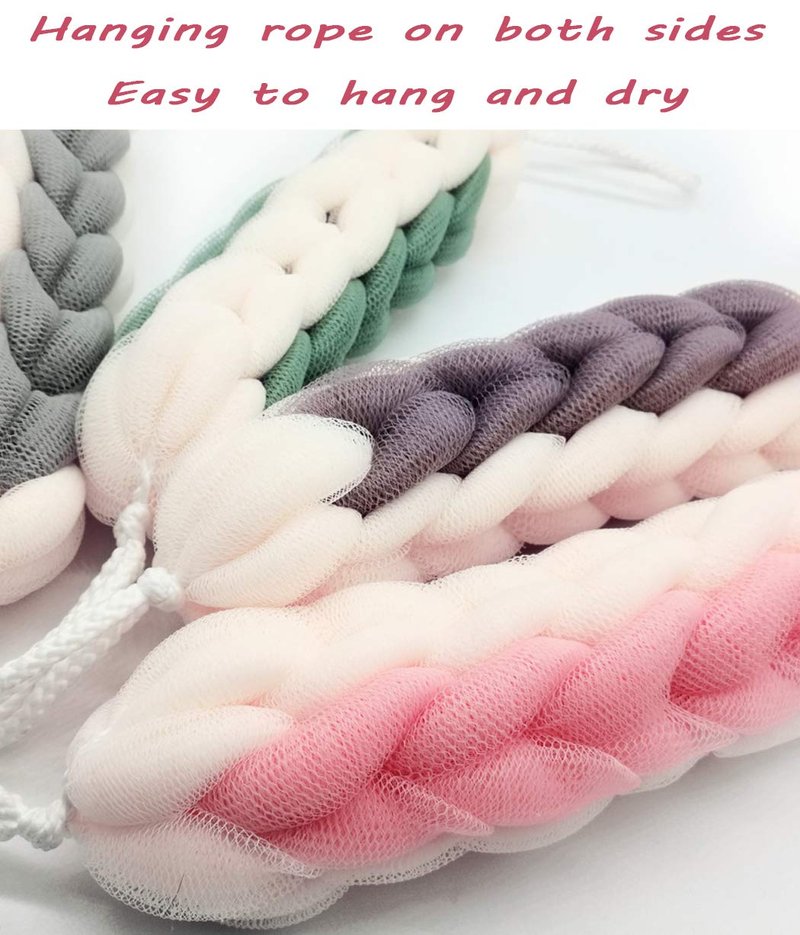 AARAINBOW 2 Packs Upgraded Long Stretch Back Sponge with Rope Handles Back Scrubber Bath Shower Mesh Sponge Exfoliating Body Scrub Stretch Braided Loofah for Men Women Loofah Rope (2 Gray)