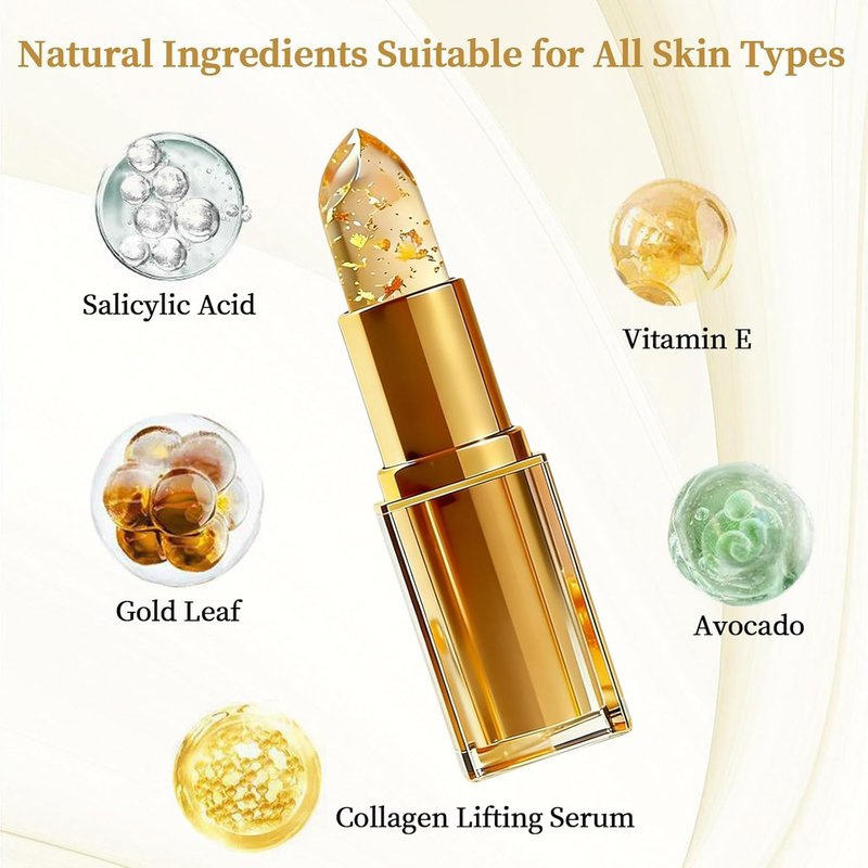 OMULIKJ Coello Lipstick - Ph Adjusting Lipsticks, Clear Lipstick That Changes Color, Gold Foil Transferproof Long Lasting Retractable Moisturizing Jelly Lip Stick With Glossy Shine For Women (1Pcs)