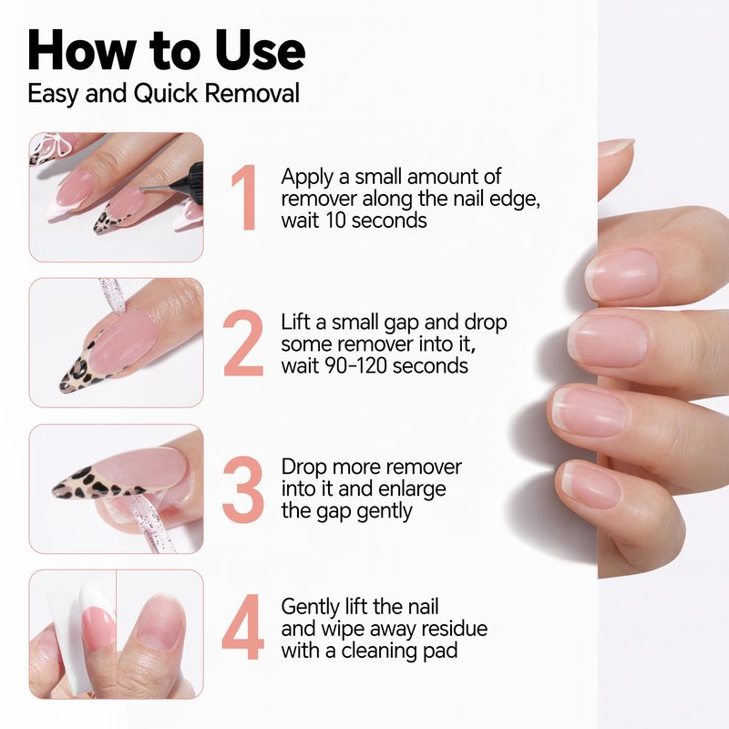 Pinpoint Press On Nail Remover: 2PCS 20ml Non-Acetone Nail Glue Remover with Cuticle Pusher, Multi-Functional Remover for Nails Tips, Gentle Nail Polish Remover with Upgraded Quick Easy Removal