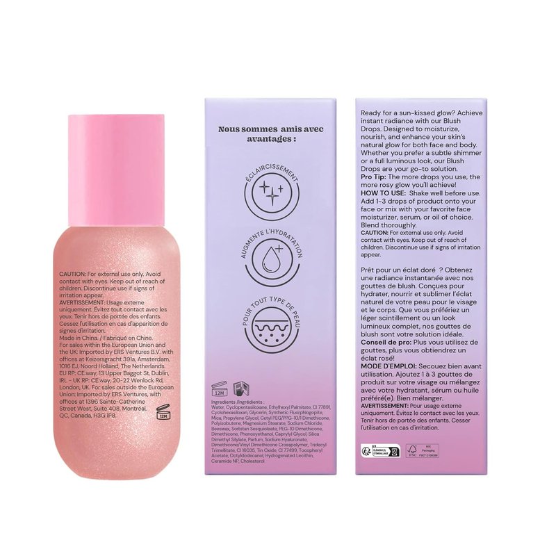 Glossmetics Blush Drops - Brightening Liquid Blush for Radiant Cheeks | Vegan & Cruelty-Free, Pink, 35ml