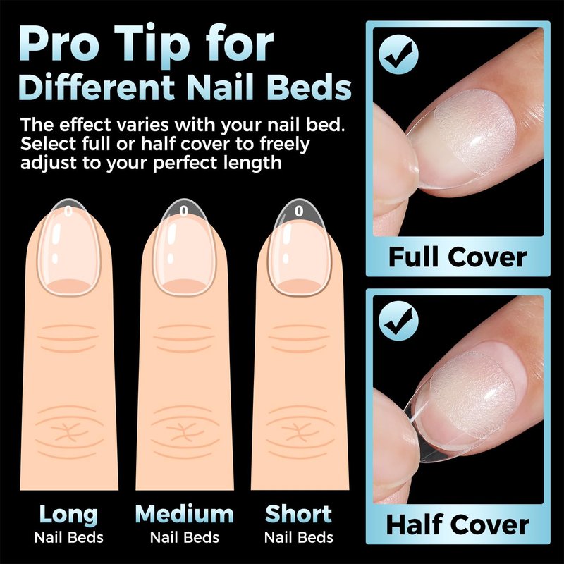Almond Nail Tips - 360pcs Soft Gel Pre-Shaped Acrylic XS Fake Nails | Half Matte Full Cover Clear Press-On Tips for Home DIY Manicure