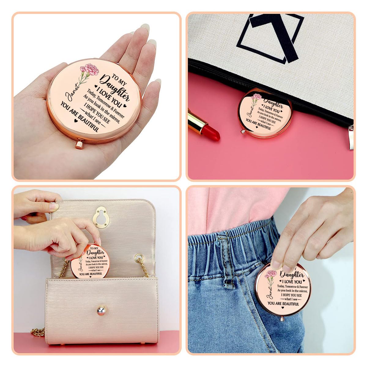 Wrappiness Compact Mirror for Daughter from Mom - You are My Greatest Blessing, Personalized Birth Flower Mirror, Meaningful Gift for Teen or Adult Daughter, Elegant Keepsake on Birthdays