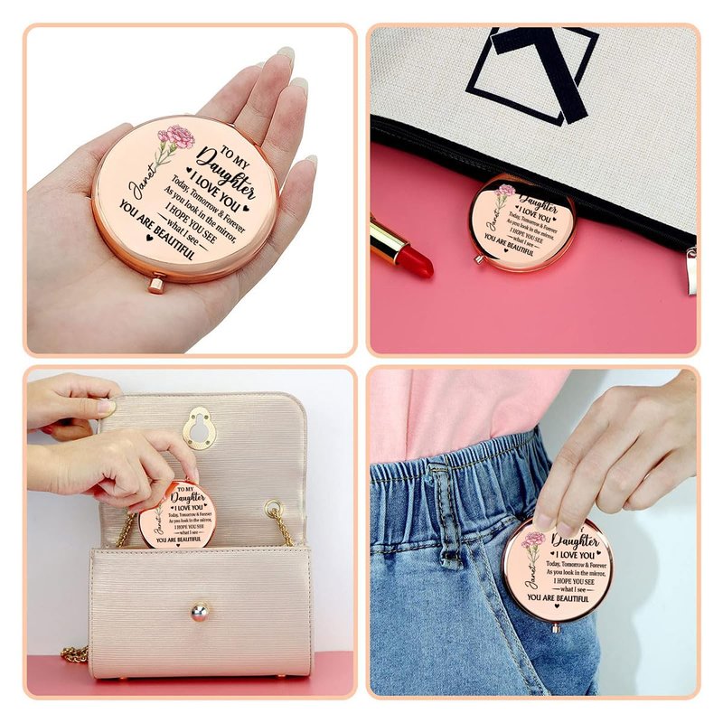 Wrappiness Compact Mirror for Daughter from Mom - You are My Greatest Blessing, Personalized Birth Flower Mirror, Meaningful Gift for Teen or Adult Daughter, Elegant Keepsake on Birthdays