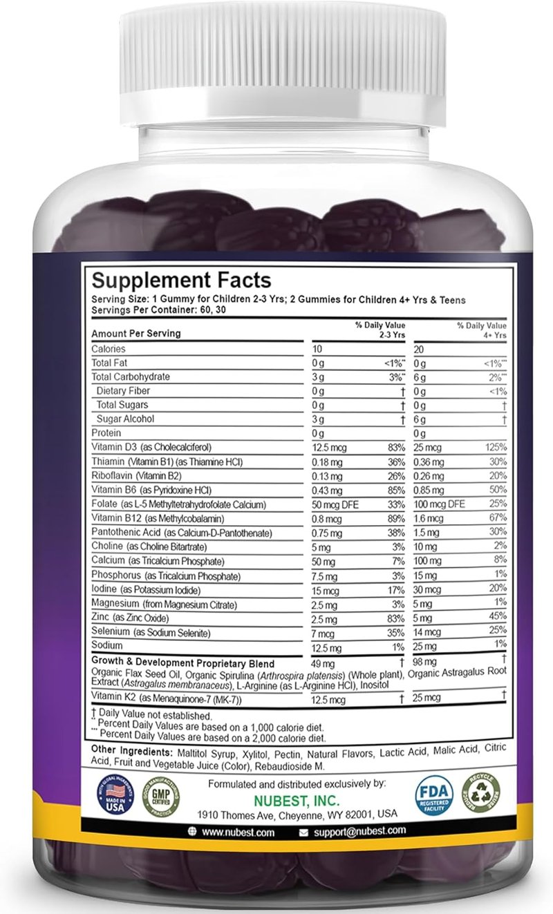 NuBest Tall Gummies for Kids & Teens - Bone Strength, Immunity & Digestive Health | 20+ Vitamins, No Added Sugar