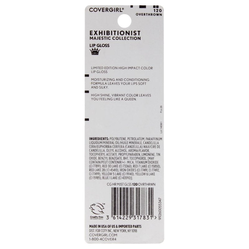 Exhibitionist Majestic Collection Lip Gloss - 120 Overthrown by Covergirl for Women - 0.12 oz Lip Gloss