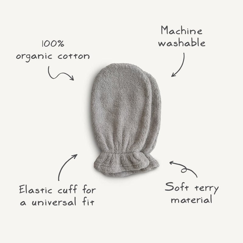 mushie Baby Bath Mitt | Organic Cotton | Pack of 2 (Baby Blue)
