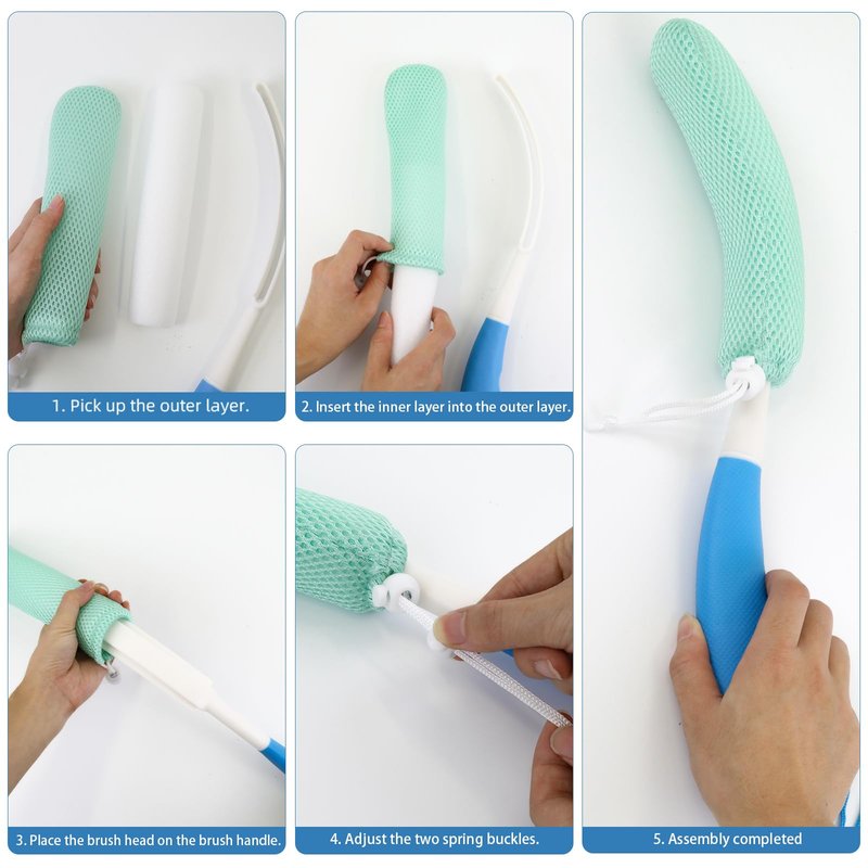 KkaFFe Back Scrubber for Shower,Mesh Sponge Body Shower Brush with Long Handle for Use in Shower Back Scrubber,Back Scrub for Exfoliating Body Scrubber or Shower Brush (Green and Green)