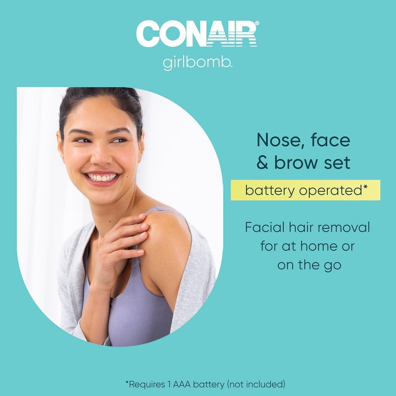 Conair GIRLBOMB Nose Hair Trimmer - Battery-Operated Face Hair Removal for Women | Diamond-Shaped Blade, LED Light, White