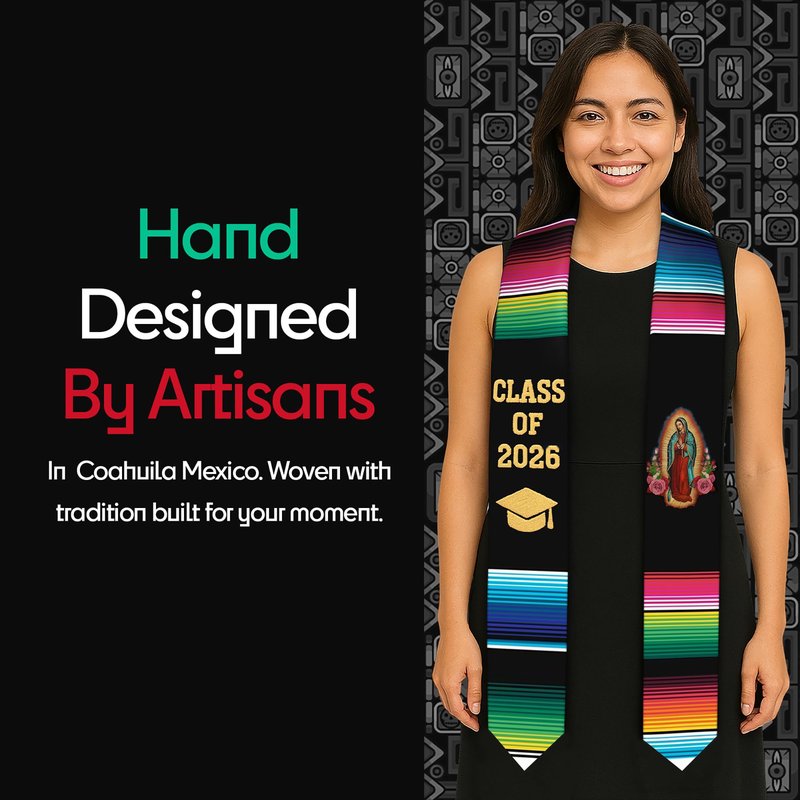 Deluxe Mexican Graduation Sash 2026 | Embroidered Virgin Mary Estolas de Graduacion 2026 | Authentic Mexican Sash Virgen de Guadalupe