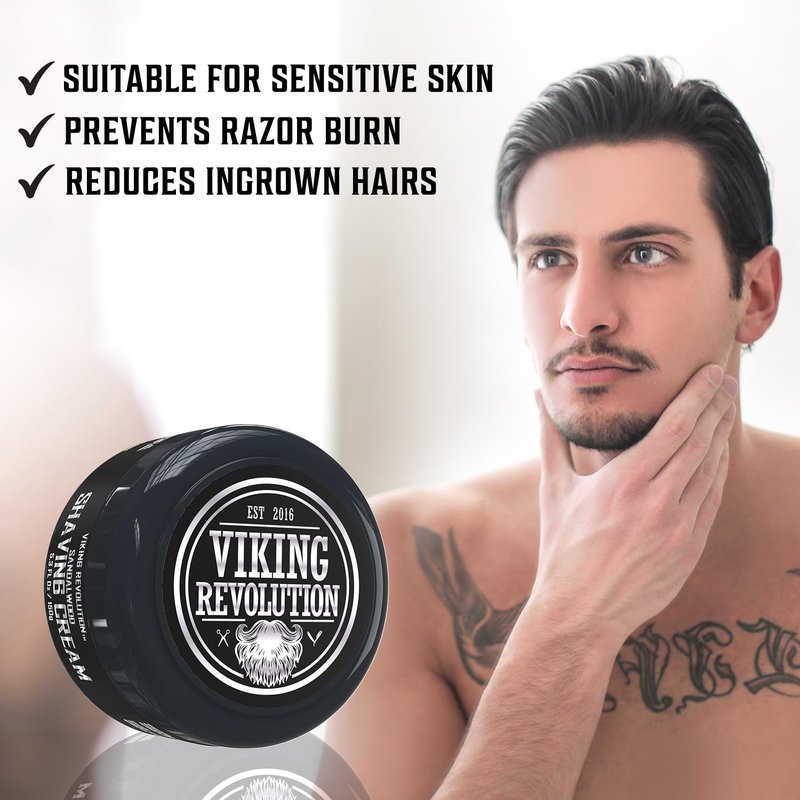 Viking Revolution Luxury Shaving Cream for Men- Sandalwood Scent - Soft, Smooth & Silky Shaving Soap - Rich Lather for the Smoothest Shave - 5.3oz