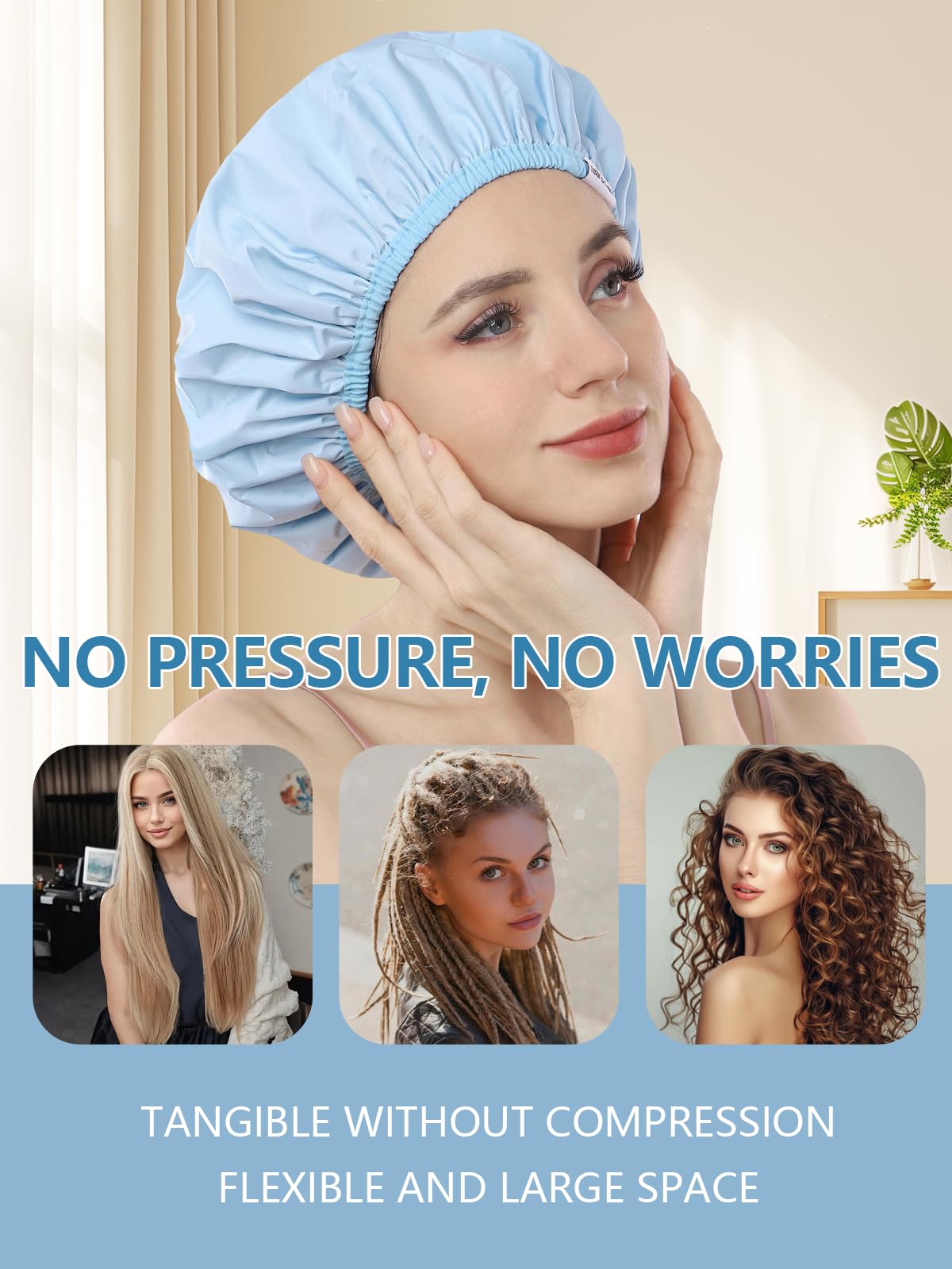 Years calm Shower Caps for Women Reusable Waterproof, Double Layer Waterproof Fabric - Both Sides Usable, Reversible Pattern & Solid Color Design, Soft Elastic Keeps Hair Dry for shower Spa Travel