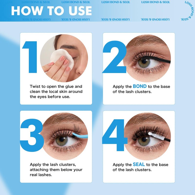 KEVKEV Lash Cluster Glue, Bond And Seal Lash Glue, 2 in 1 Waterproof Lash Bond & Seal for Clusters Strong Hold 72H+ Oilproof Latex-Free Easy To Apply (10ml, Black)