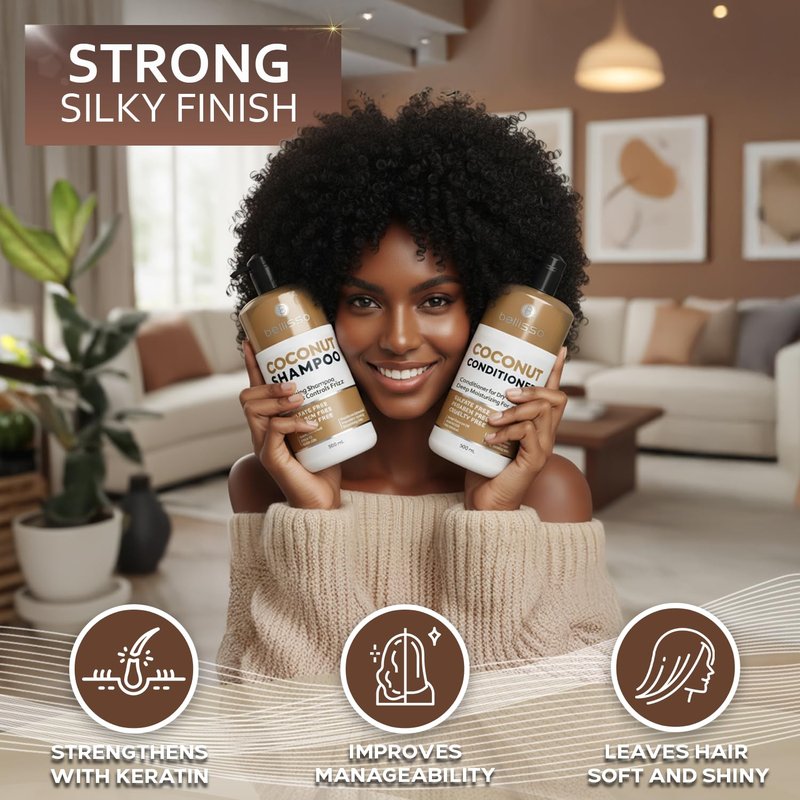 Coconut Shampoo and Conditioner Set - Sulfate-Free Hydrating Formula for Dry, Damaged Hair | 16 Fl Oz (Set of 2)