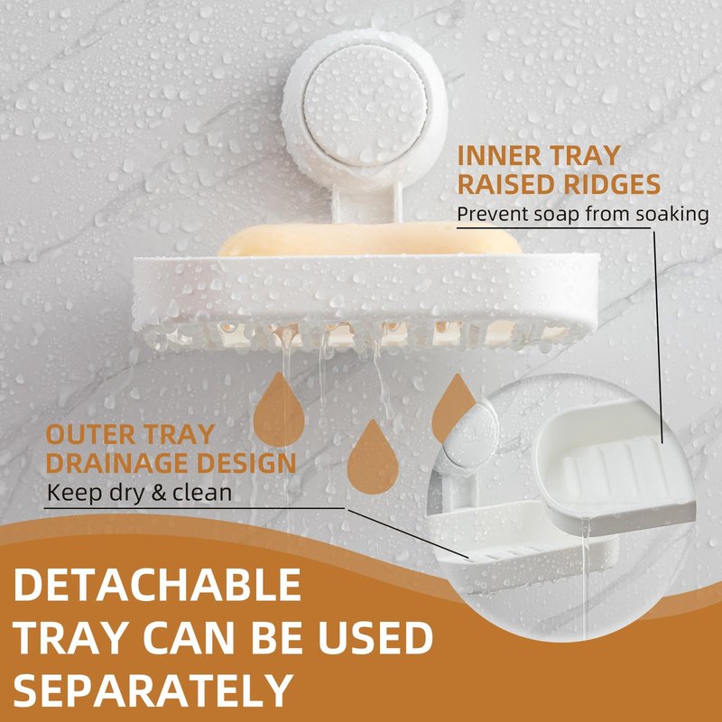 LEVERLOC Soap Dish Holder for Shower Suction Cup Wall Mounted Self Draining NO-Drilling Removable Bar Soap Sponge Holder for Bathroom Bathtub Kitchen Sink Waterproof Strong Vacuum Suction, Blue