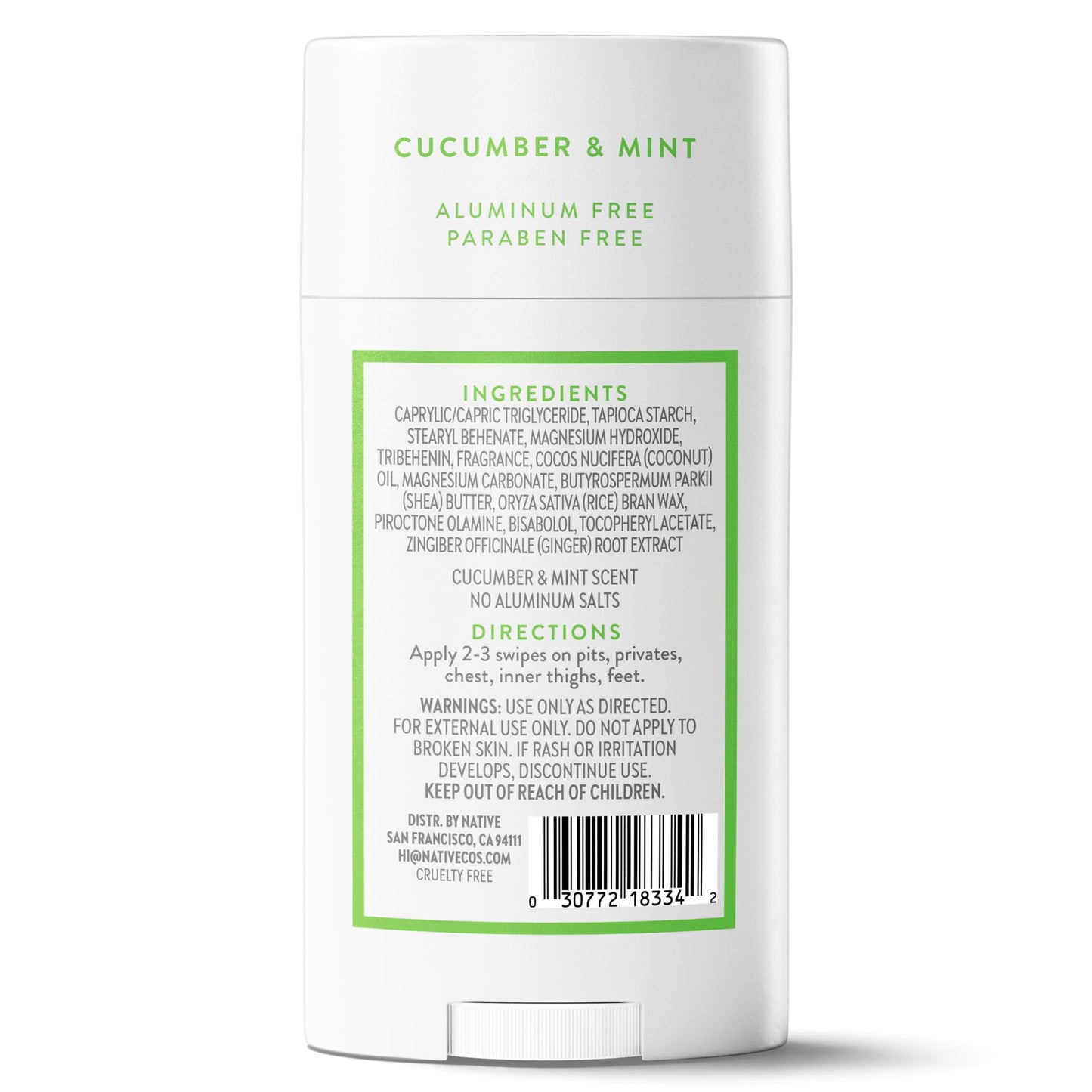 Native Whole Body Deodorant, Cucumber & Mint Scent, 72 Hour Odor Protection for Pits, Privates & More, Aluminum Free Deodorant for Men & Women with Coconut Oil & Shea Butter, 2.3oz
