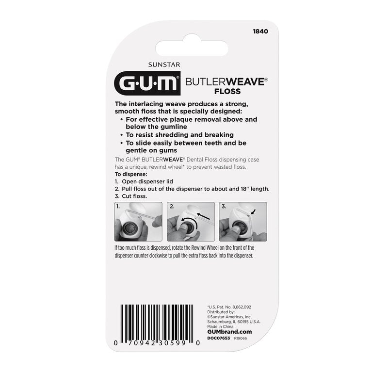 GUM ButlerWeave Woven Dental Floss, Shred-Resistant Waxed Floss for Teeth Cleaning & Plaque Removal, Mint Flavored, 1 Count (Pack of 3)