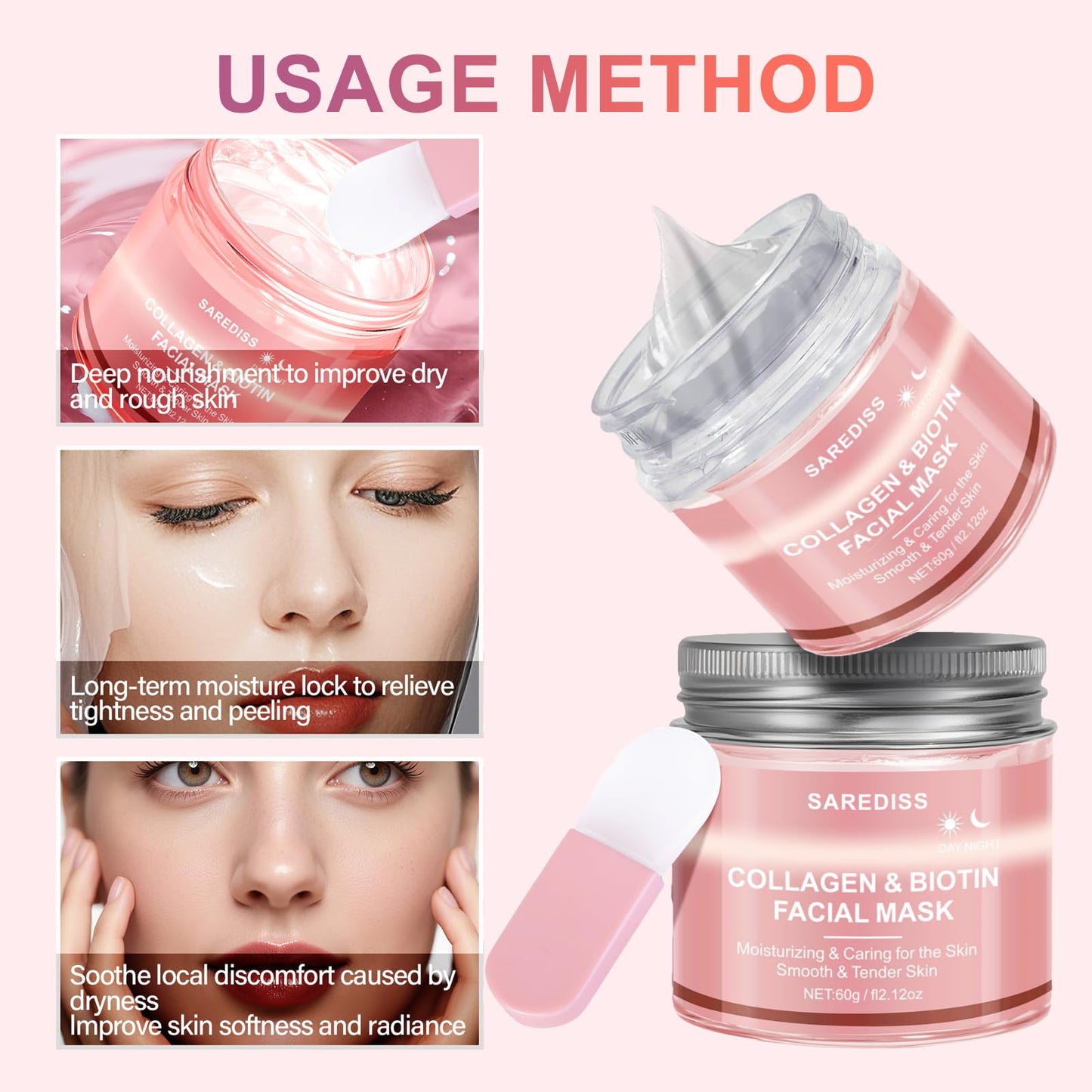 Tyberan Collagen Night Wrapping Mask Peel-Off Overnight Collagen Face Mask - Deeply Hydrates & Firming & Glowy - Reduce Sagging & Wrinkle For Glowing Skin 2.12 fl.oz with Mask Applicator