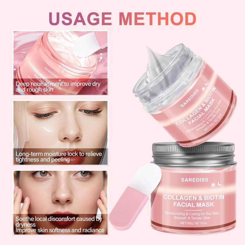 Tyberan Collagen Night Wrapping Mask Peel-Off Overnight Collagen Face Mask - Deeply Hydrates & Firming & Glowy - Reduce Sagging & Wrinkle For Glowing Skin 2.12 fl.oz with Mask Applicator