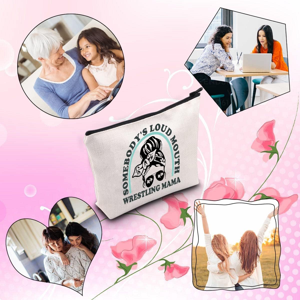 TSOTMO Makeup Bag - Novelty Zipper Pouch for Moms | Fun Wrestling Mama Design