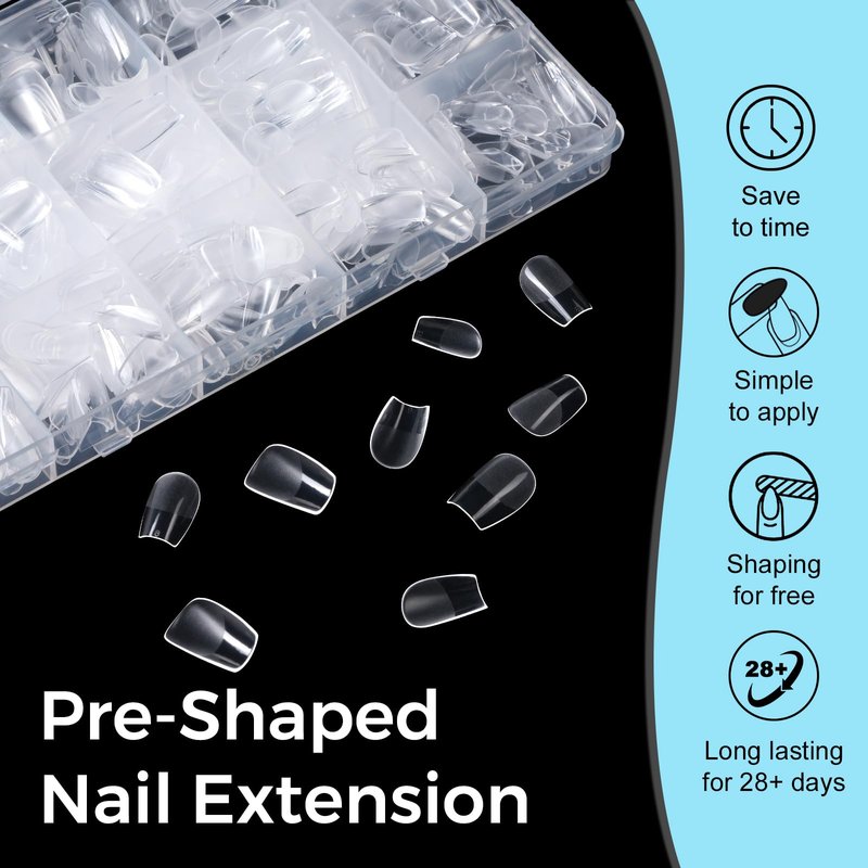 TOMICCA Extra Short Coffin Nail Tips 15 Sizes 240Pcs Acrylic Nails Pre-shape Gel Nail Tips Full Cover Clear Nails For for Beginners and Professionals Nail Extension, Home DIY Salon