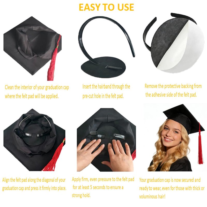 Amsomyin 2 Pack Graduation Cap Headband Insert, Firm Anti-Fall Hair Band Holder with Hook and Loop Sticker, Secure Grad Hat & Hairstyle for Graduates Students Women (Cap Not Included)