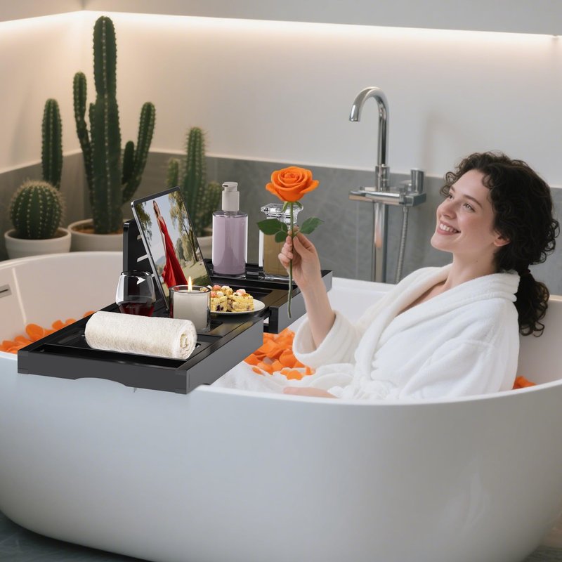 Bathtub Tray Caddy,Premium Bamboo Expandable Bath Tub Trays Table