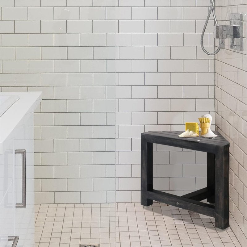 ENKEZI Shower Foot Rest - 12-Inch Shower Seat for Shaving Legs | Compact Corner Stool in Rustic Black