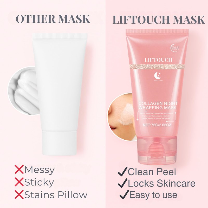 Liftouch Korean Collagen Night Wrapping Mask - Overnight Peel Off Facial Mask for Face - Hydrating Sleeping Mask Skincare - Anti-Aging Glass Skin Elasticity Treatment - Women