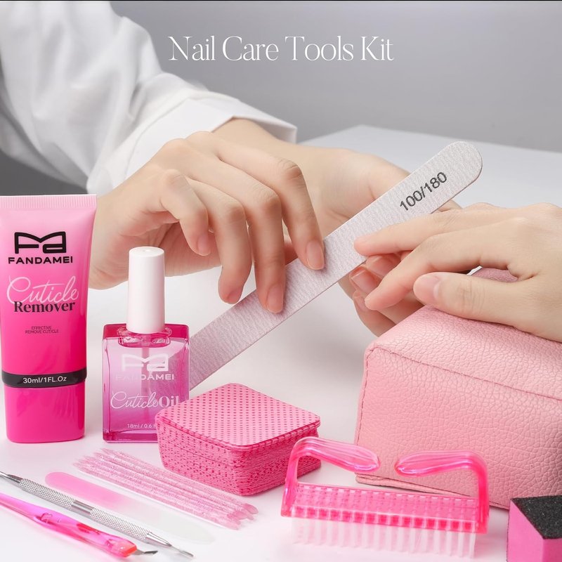 Cuticle Remover Kit - Professional Manicure Tools Set for Women | 50 PCS Lint-Free Wipes, Steel Nail Pusher, Files & Buffers