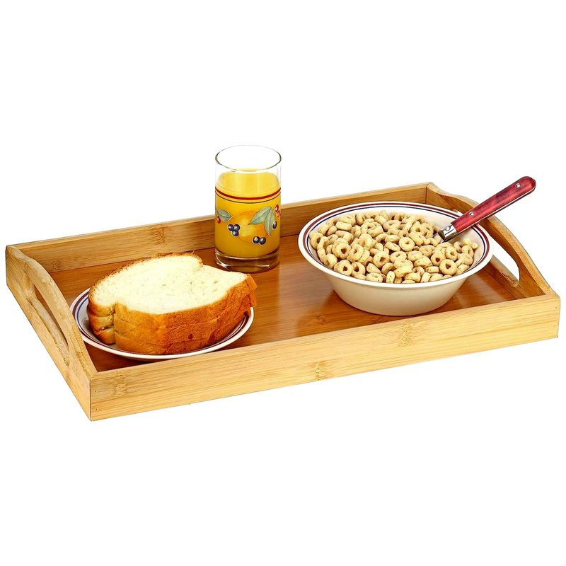 Tray with Large Handles - Bamboo Ottoman Tray, Great for Coffee Table, Couch, Tea, Bar, Breakfast, Dinner, or Any Food - Good for Parties or Bed for Eating (Home It)