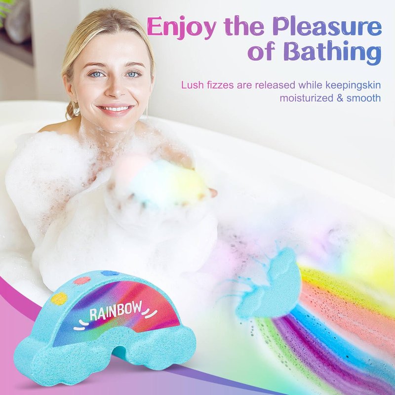 Rainbow Bath Bombs for Kids - 4 Pcs Handmade Natural Kid Bath Bombs, Birthday Gifts for Kids Girls, Organic Bubble Bath