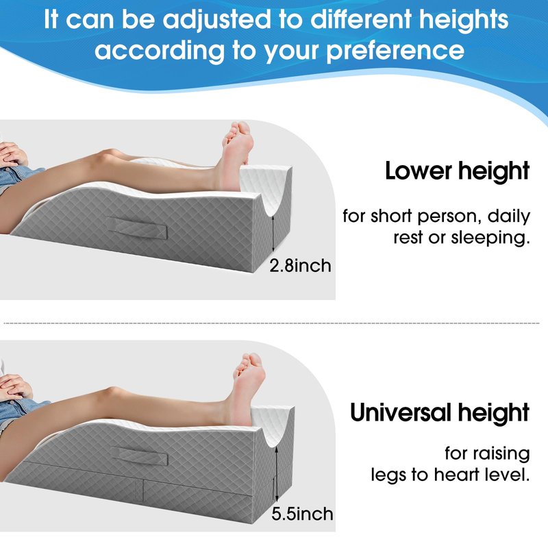 TranquilRelax Elevation Pillows for Leg After Surgery, Memory Foam Adjustable Wedge Pillow for Injury or Rest, Ankle Pillow for Sleeping Blood Circulation, Grey/Single Leg