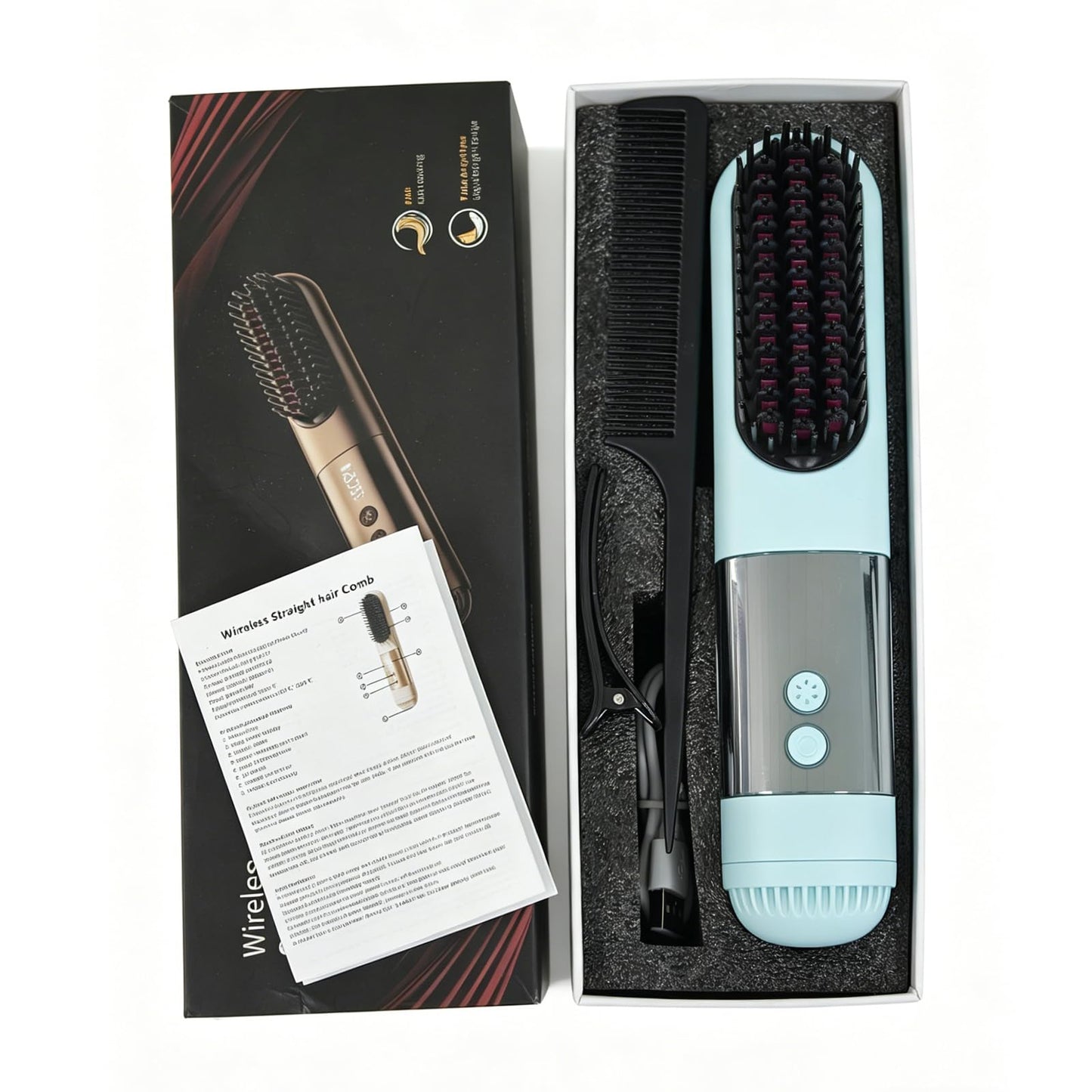 sniqafo Upgraded Go Brush Pro, 3 Heat Settings for All Hair Types, 30s Fast Heat, Ionic & Ceramic Care, Cold Air Mode On The Back, 2500mAh USB-C,2026 Rechargeable Straightening Brush