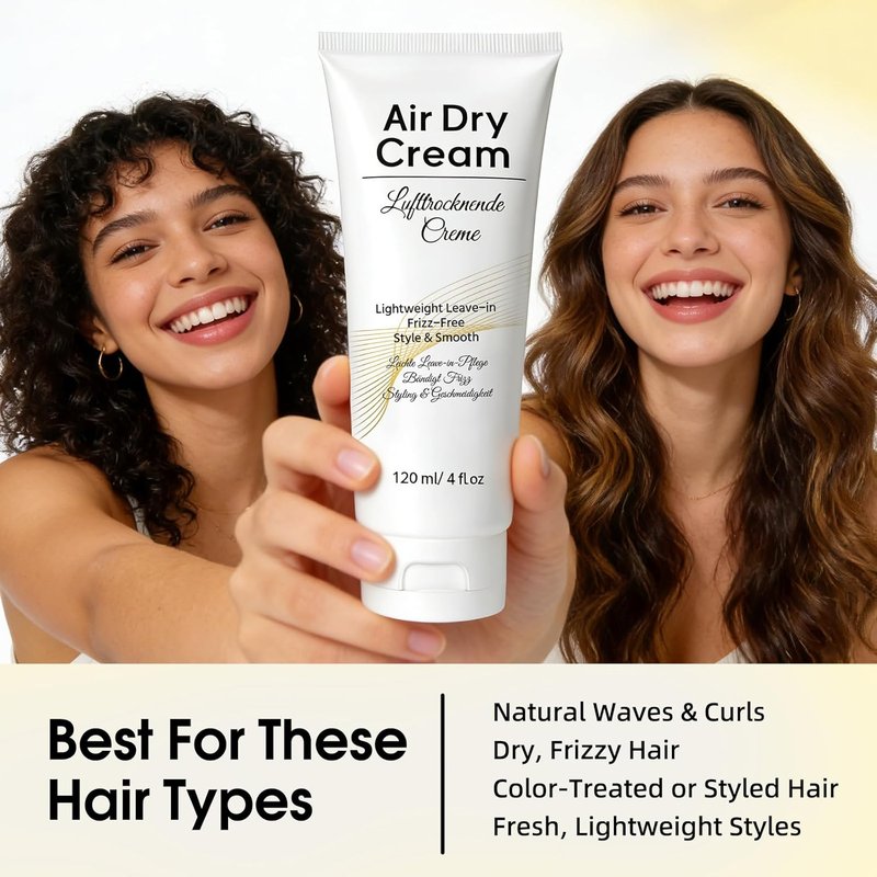 Air Dry Cream for Hair - No-Heat Styling to Smooth Frizz | 4 Fl Oz, Effortless Air-Dried Look