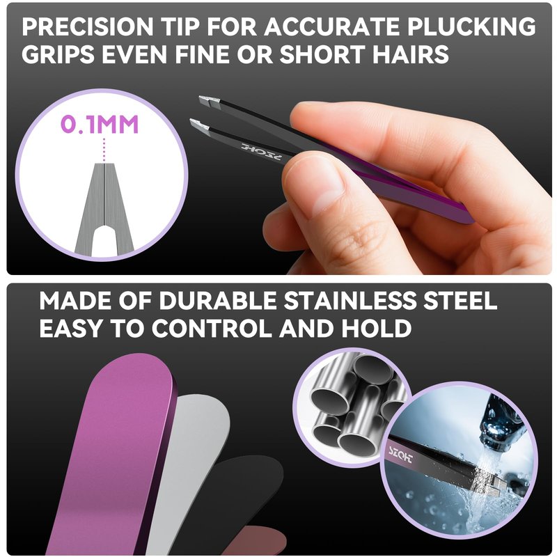 Professional Tweezers Set for Eyebrows – 4PC Precision Stainless Steel Tweezers Kit with Slant, Pointed & Flat Tips – Eyebrow Hair Removal Tool for Women & Men – Eco-Friendly Paper Tube Packaging
