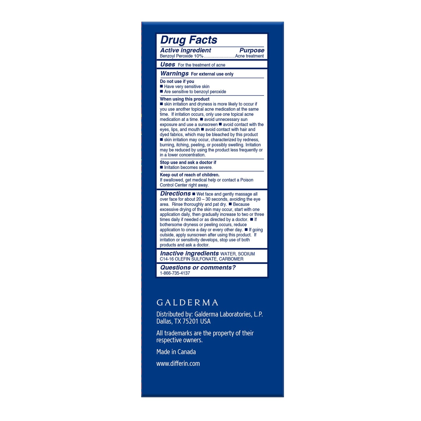 Differin Acne Face Wash with 10% Benzoyl Peroxide, Maximum Strength OTC Acne Foaming Cleanser, Fast Acting Acne Treatment for Face and Body, 5 oz.