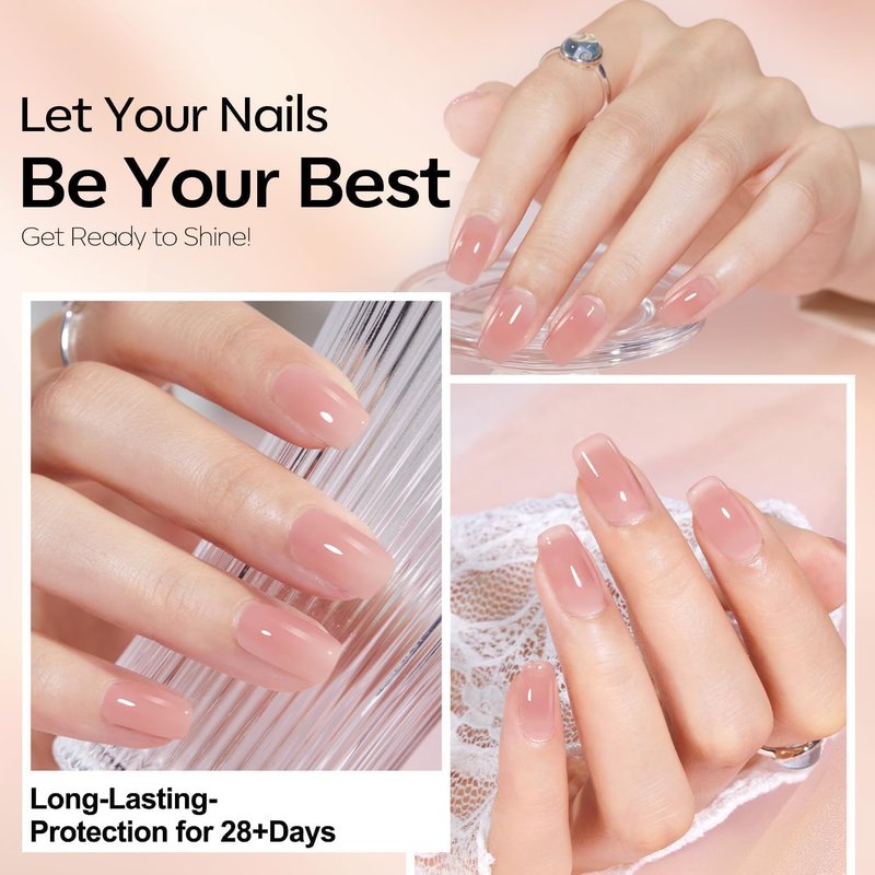 modelones Gel Nail Polish Set 2 Pcs 15ml Jelly Nude Pink and Milky White Gel Polish, French Manicure Base Gel Bubble Bath UV Soak Off Nail Gel for Gradient Nail Art, DIY Home or Salon