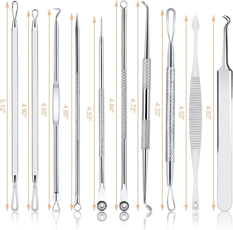 Menoly Pimple Popper Tool Kit | 10-Piece Blackhead Remover Set with Leather Bag for Acne & Blemish Extraction