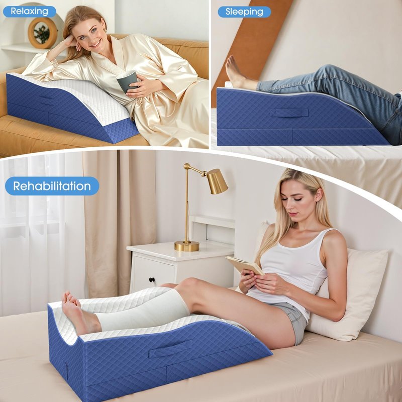 TranquilRelax Elevation Pillows for Leg After Surgery, Memory Foam Adjustable Wedge Pillow for Injury or Rest, Ankle Pillow for Sleeping Blood Circulation, Blue/Single Leg