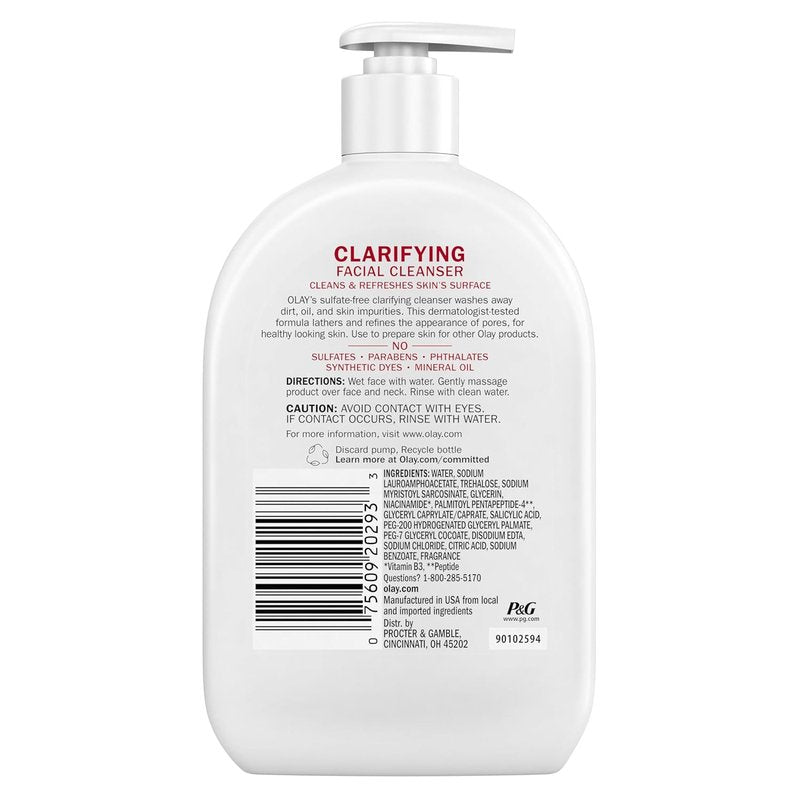 Olay Daily Facial Cleanser | Niacinamide & Peptides for Refined Pores - Sulfate-Free, 16 Oz