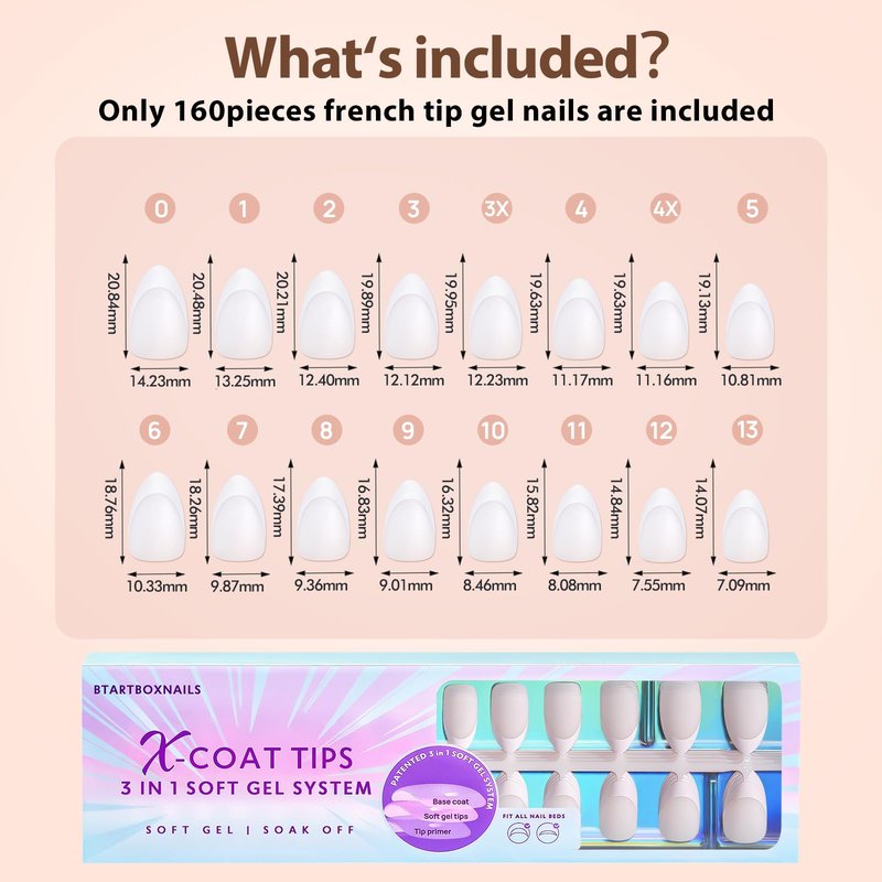 French Tip Gel Nail Tips Almond - btartboxnails XCOATTIPS Press On Nails Short, Milky White Fake Nails Pre-applied Tip Primer & Base Coat, No Need File False Nails for Home DIY