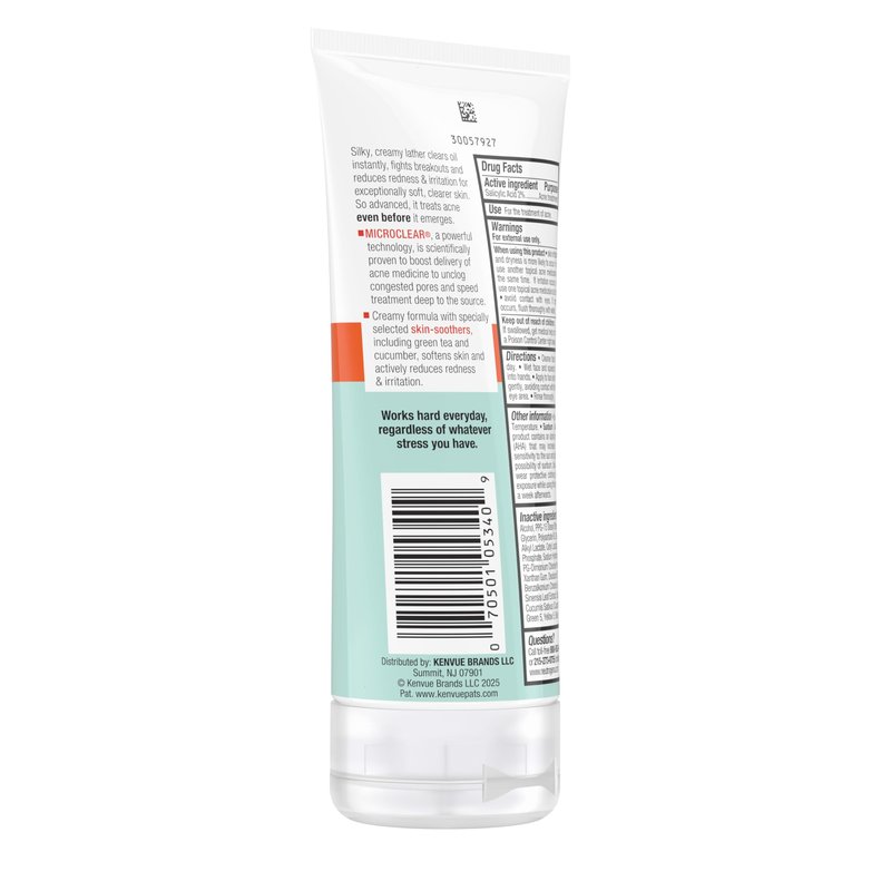 Neutrogena Oil-Free Stress Control Power-Cream Face Wash, Salicylic Acid Treatment for Acne Prone Skin, Cucumber, 6 Fl Oz, Pack of 3